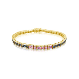 Diamond and Princess-Cut Rainbow Sapphire Tennis Bracelet