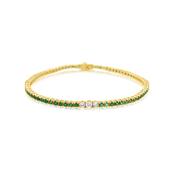 Thin Diamond and Emerald Tennis Bracelet