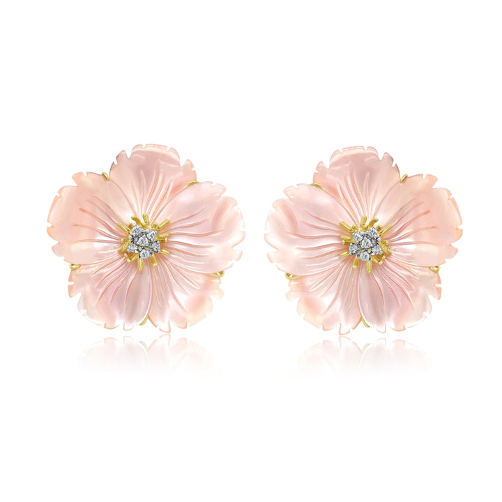 Pink Mother of Pearl Diamond Flower Earrings