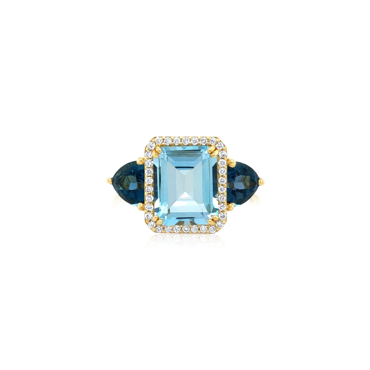 Diamond and Blue Topaz Three Stone Ring - Doves by Doron Paloma