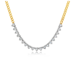 Cuban Chain Multi-Heart Round and Baguette Diamond Necklace