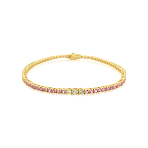 Thin Diamond and Pink Sapphire Tennis Bracelet