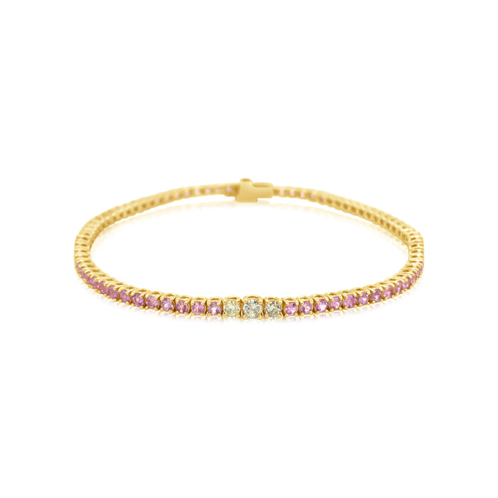 Thin Diamond and Pink Sapphire Tennis Bracelet