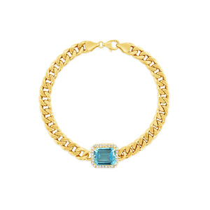 Cuban Chain Diamond and Blue Topaz Bracelet - Doves by Doron Paloma