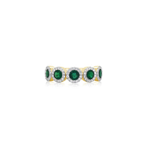 Five Stone Diamond Framed Emerald Ring