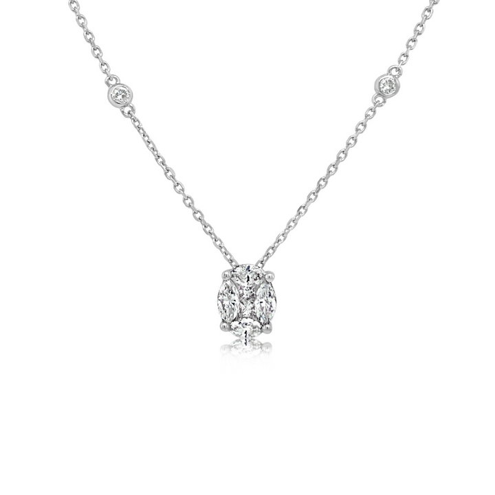 Oval Diamond Solitaire Illusion Pendant on Diamond by the Yard Chain - 2.00CT Equivalent