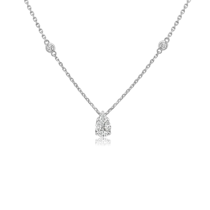 Pear Shape Diamond Solitaire Illusion Pendant on Diamond by the Yard Chain - 1.00CT Equivalent