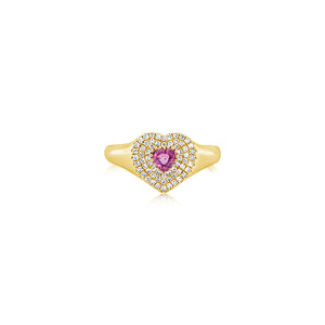 Diamond Heart Ring With Pink Sapphire Center