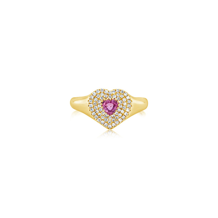 Diamond Heart Ring With Pink Sapphire Center