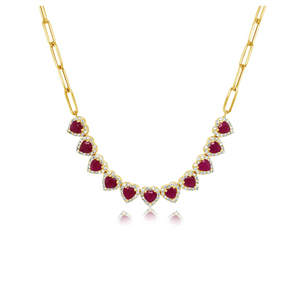 Paperclip Chain Diamond and Ruby Heart Necklace