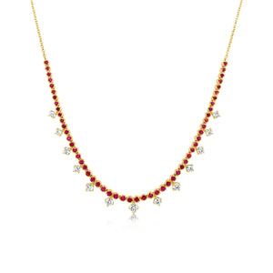 Ruby Necklace With Hanging Diamonds