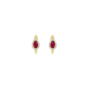 Pear Shape Ruby and Diamond Huggie Earrings