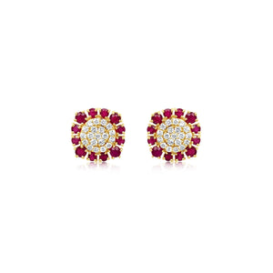 Ruby and Diamond Square Stud Earrings