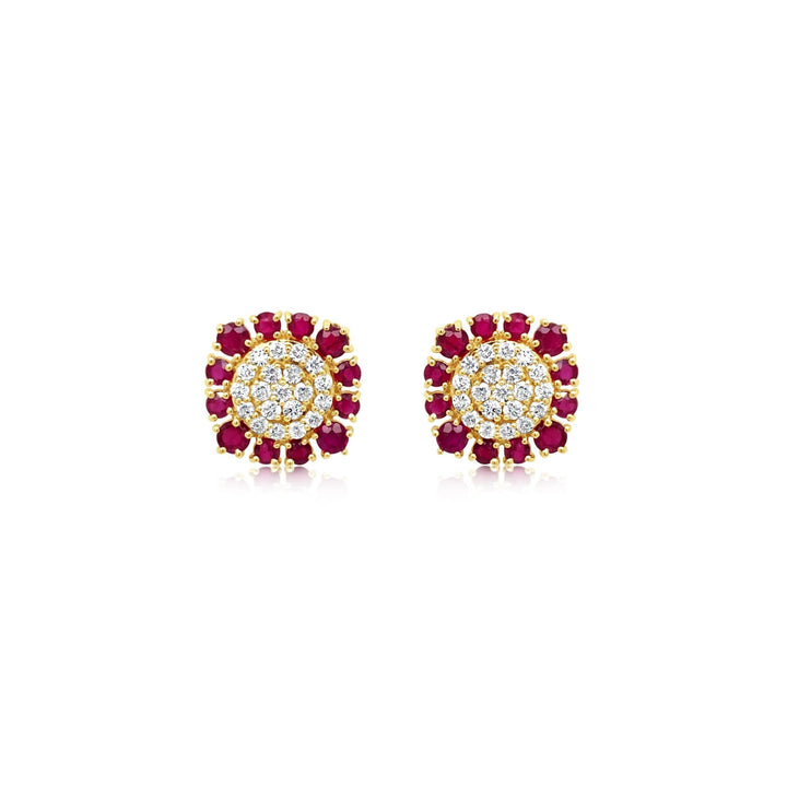 Ruby and Diamond Square Stud Earrings