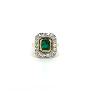 Two Tone Diamond and Emerald Ring - Estate Item