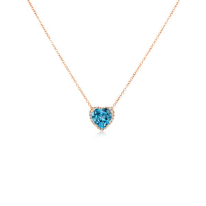 Light Blue Topaz Heart Pendant With Diamond Halo