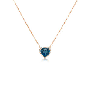 London Blue Topaz Heart Pendant With Diamond Halo
