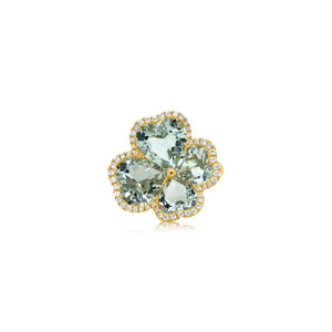 Heart Shape Green Amethyst and Diamond Flower Ring