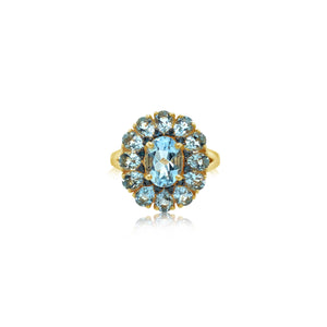 Pear and Oval Aquamarine Ring With Blue Diamonds