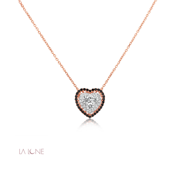 Two -Tone Double Halo White and Black Diamond Heart Pendant - LaLune
