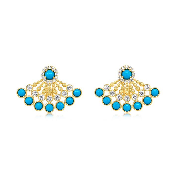 Diamond and Turquoise Fan Earrings