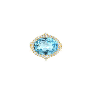 Diamond Framed Oval Blue Topaz Ring - Doves by Doron Paloma