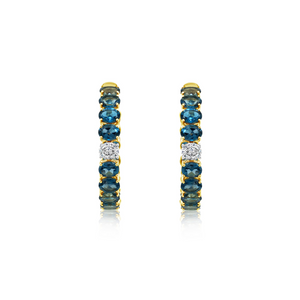 Diamond and Blue Topaz Hoop Earrings