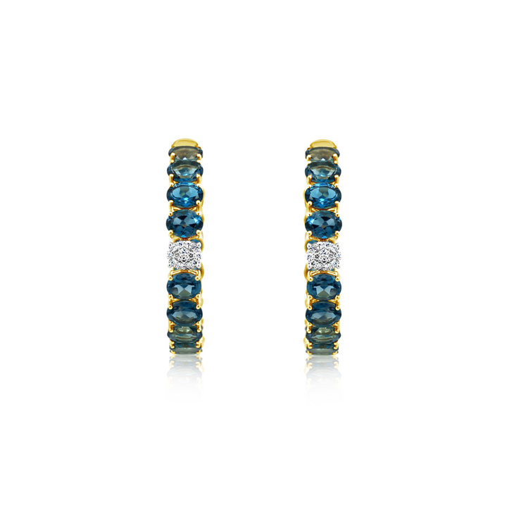 Diamond and Blue Topaz Hoop Earrings