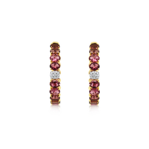 Diamond and Pink Tourmaline Hoop Earrings