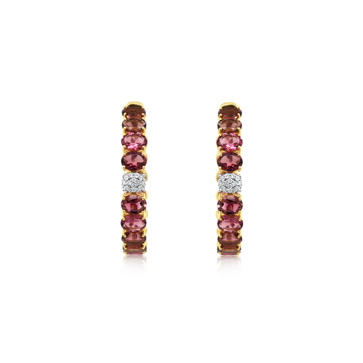 Diamond and Pink Tourmaline Hoop Earrings
