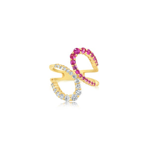 Looped Pink Sapphire and Diamond Bypass Ring