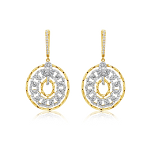 Two Tone Hanging Oval Linked Diamond Earrings
