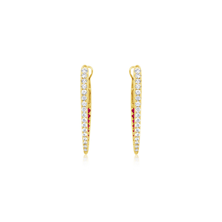 Diamond and Ruby V Shape Hoop Earrings