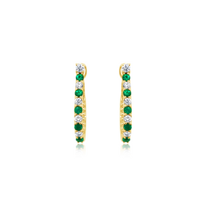 Diamond and Emerald Pear Shape Hoop Earrings