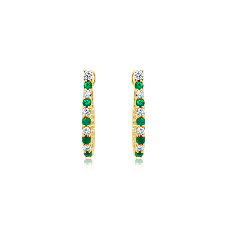Diamond and Emerald Pear Shape Hoop Earrings