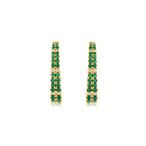 Emerald and Diamond Tapered Hoop Earrings