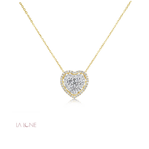 Large Two-Tone Double Halo Diamond Heart Pendant - LaLune