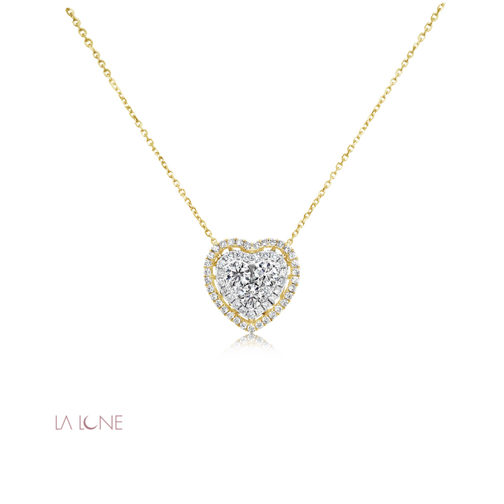 Large Two-Tone Diamond Halo Heart Pendant - LaLune