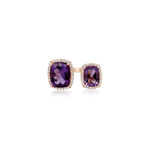 Diamond Halo Purple Amethyst Barbell Ring
