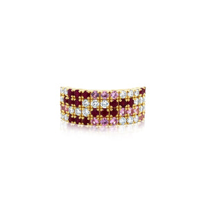 Layered Diamond, Ruby, and Pink Sapphire Band Ring