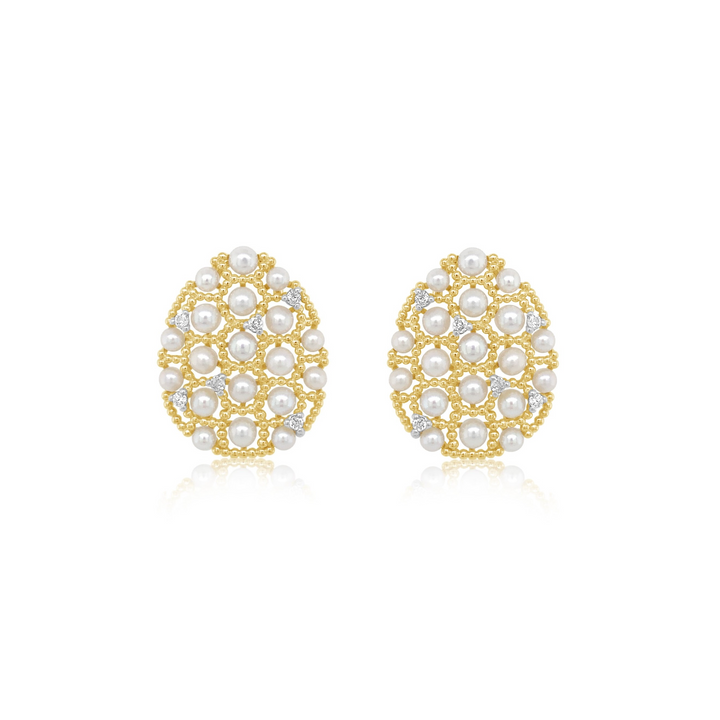 Diamond Studded Pearl Pear Earrings