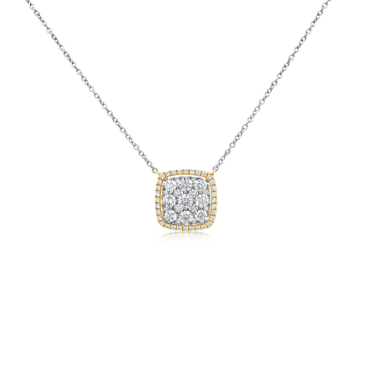 Two-Tone Cushion Shape Diamond Halo Pendant