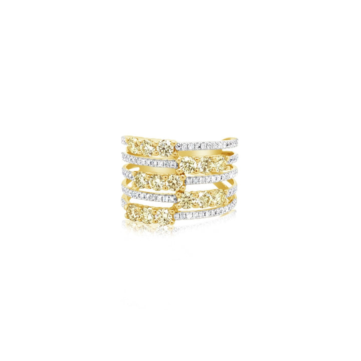 Five Row Alternating Ring With Yellow Diamonds