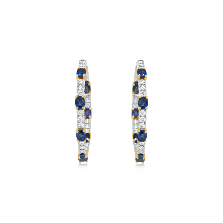 Two-Tone Diamond and Oval Sapphire Hoop Earrings