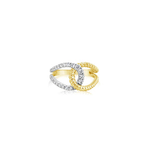 Interlocked Diamond and Braided Gold Ring