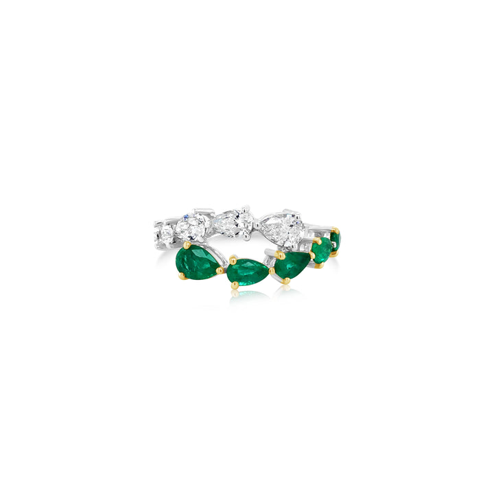 Pear Shape Diamond and Emerald Ring