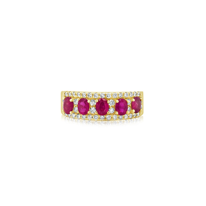 Five Stone Oval Ruby and Diamond Ring