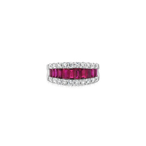 Graduated Baguette Ruby and Diamond Ring