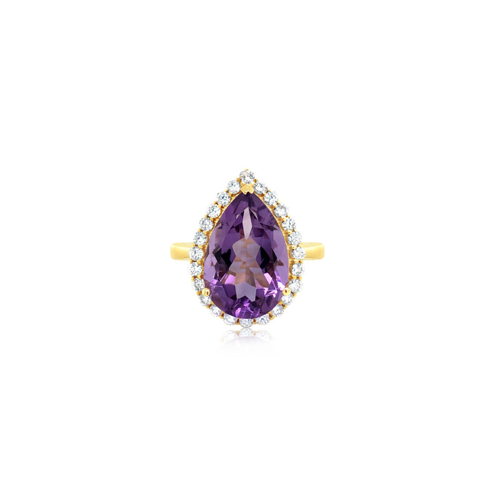 Diamond and Purple Amethyst Pear Ring