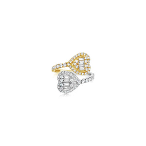 Two Tone Crossover Diamond Heart Ring